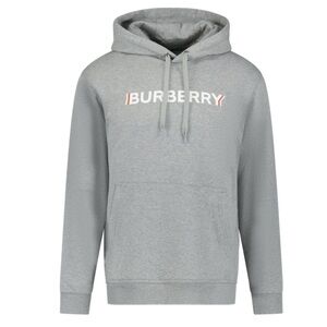 Burberry Logo Print Pale Gray Melange Hoodie Sweatshirt Large